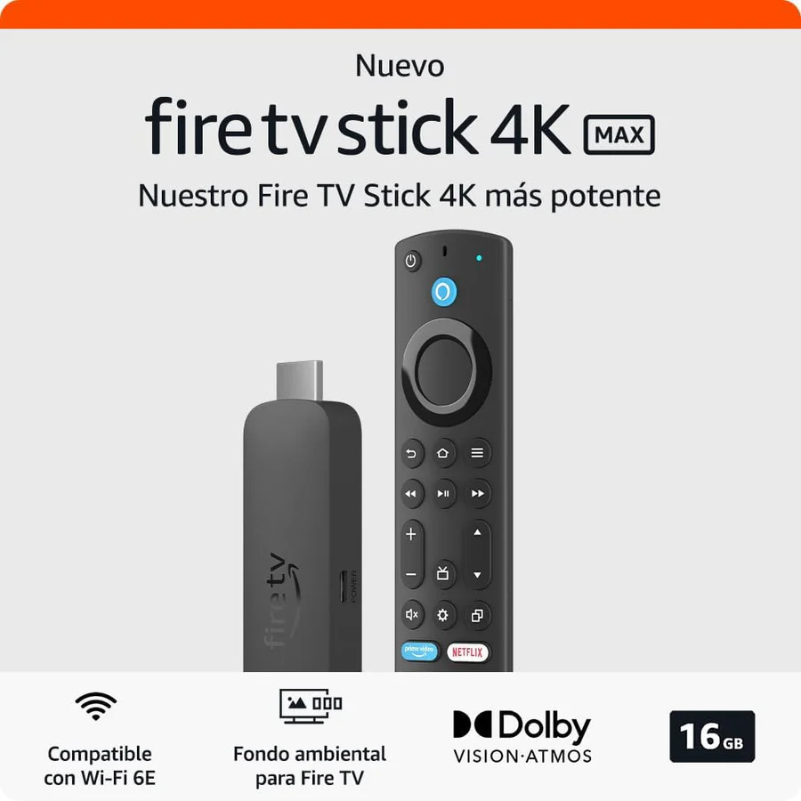 TV BOX FIRE TV STICK 4K MAX WIFI 6 ALEXA CPU2.0 16GB NEGRO/AMAZON