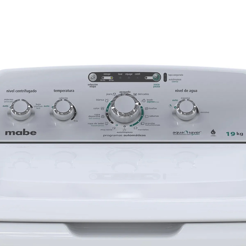LAVADORA 19KG 11 CICLOS AUTOMATICA 6 NIVELES 68X67.8X111.63CM BLANCO/-MABE