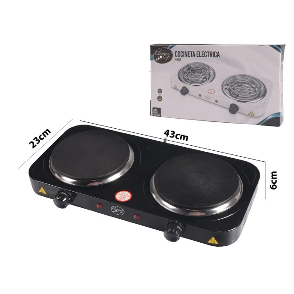 COCINETA ELECTRICA 2 HORNILLA NEGRO/-ELECTRIC LIFE