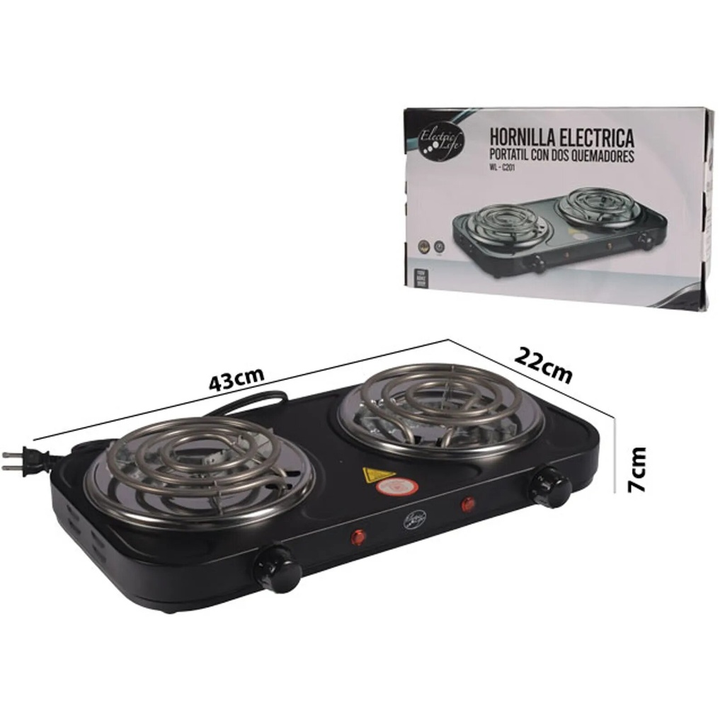 HORNILLA ELECTRICA DE 2 PUESTO NEGRO/-ELECTRIC LIFE