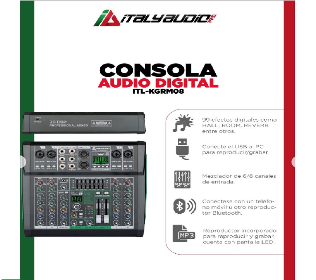 CONSOLA AUDIO DIGITAL 8 CANALES 99 DSP NEGRO/-ITALY