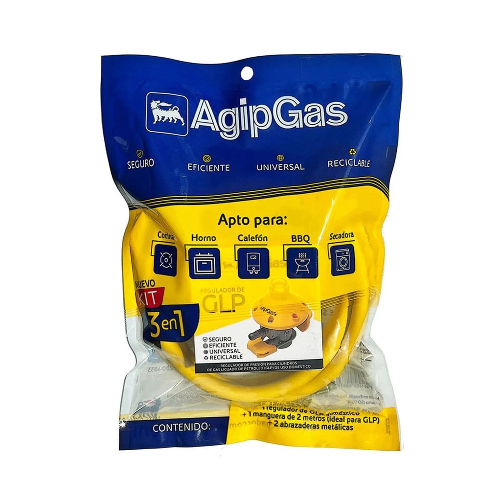 REGULADOR DE GAS KIT 3 EN 1 AMARILLO/-AGIPGAS