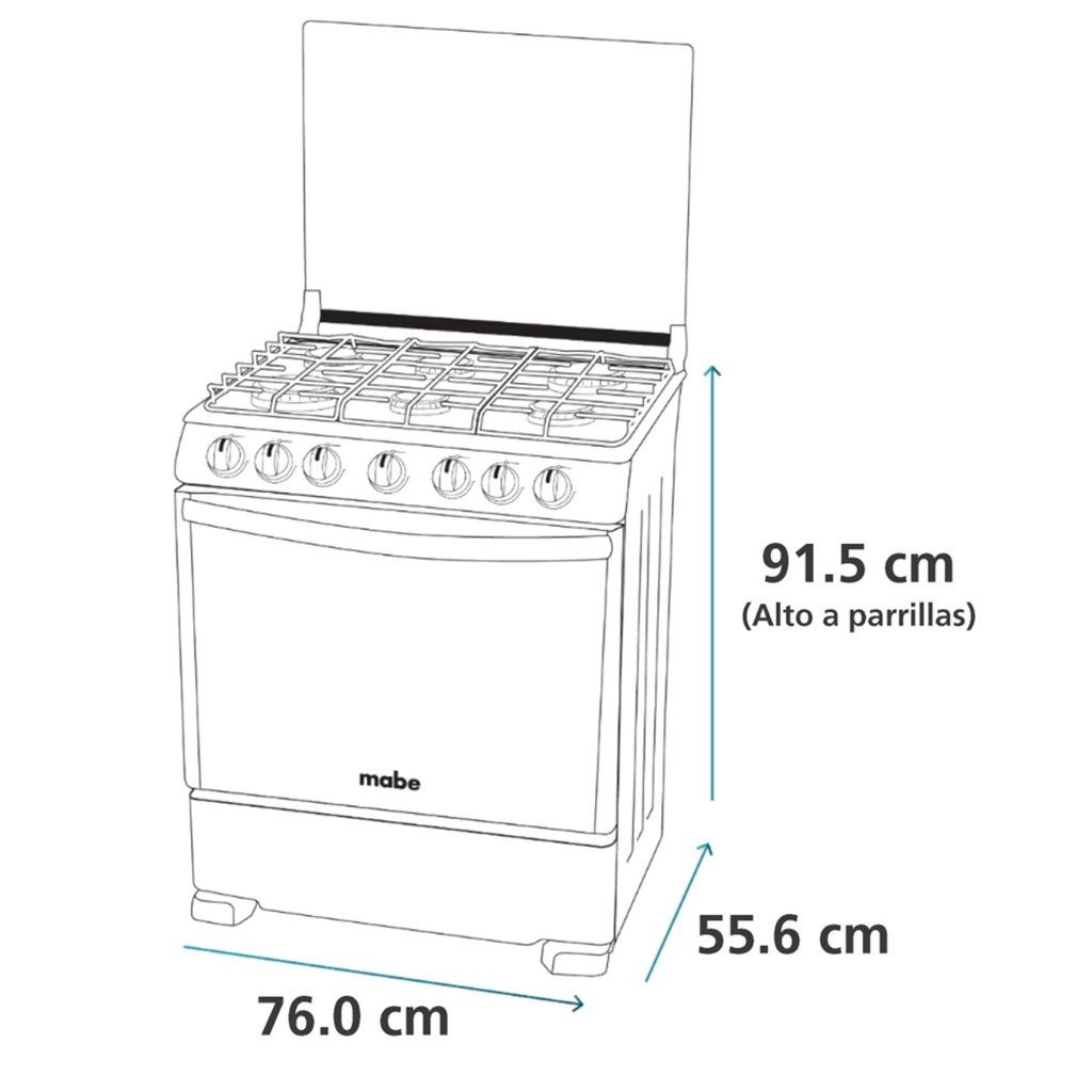 COCINA A GAS 6Q ENC/ELEC C/T  55.6X76X94.5CM INOX - MABE