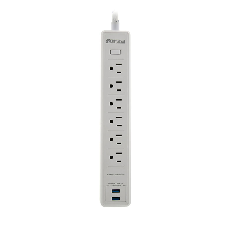 PROTECTOR D/VOLTAJE 1200J/1680W 110/220V 6 TOMAS 2 USB BLANCO/-FORZA