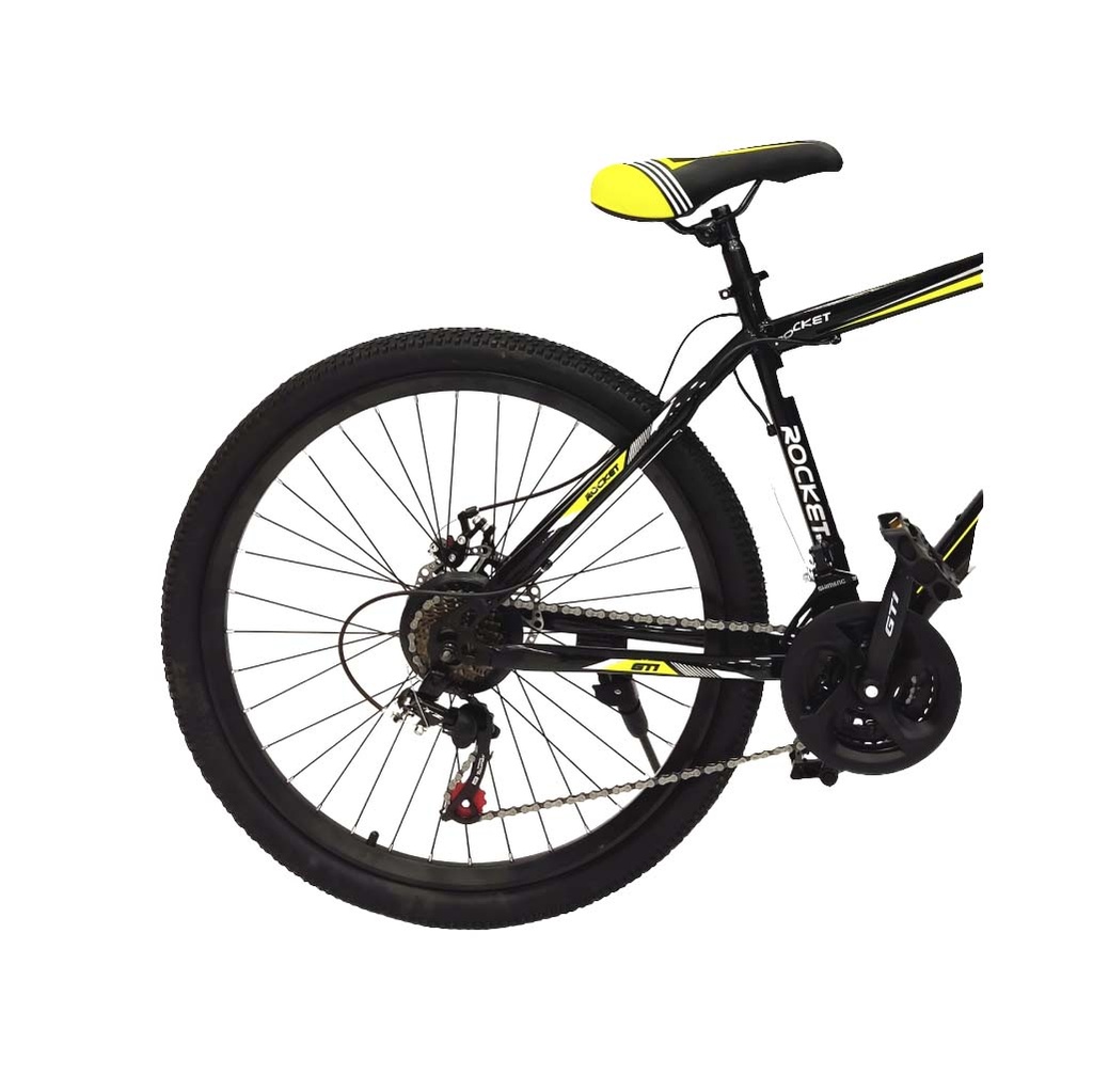 BICICLETA GTI ROCKET GM88-1 ARO 26" NEGRO AMARILLO CUADRO ACERO SUSPENSIÓN DELANTERA 21V FRENO DE DISCO