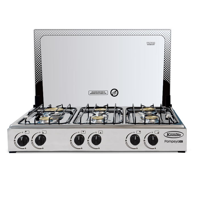 COCINETA KOMBO 6 QUEMADORES INOXIDABLE CON TAPA DE VIDRIO