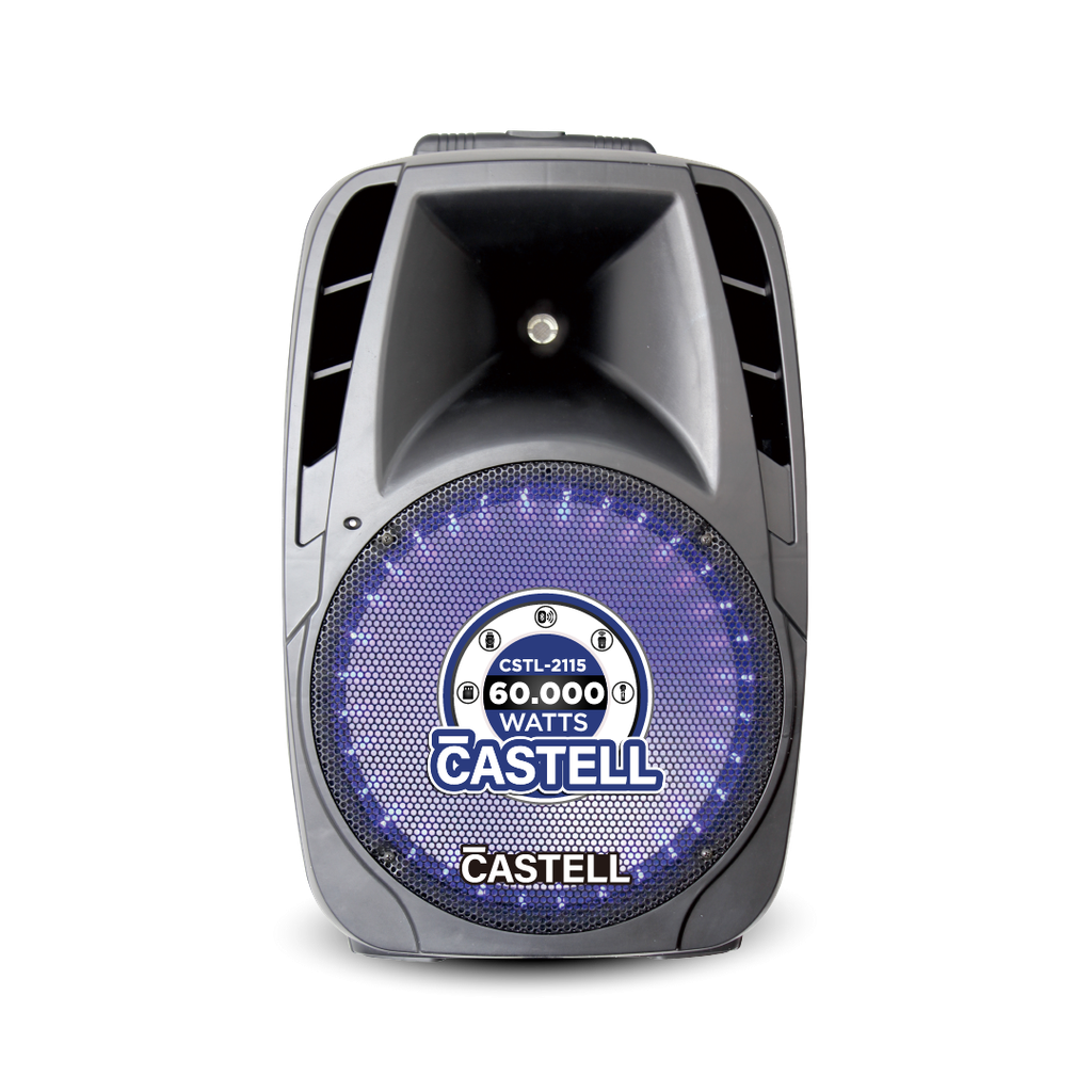 CAJA AMPLIFICADA 60000W 15 PLG C/PEDESTAL BT/USB/SD NEGRO CASTELL