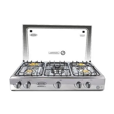 COCINETA A GAS TAPA DE VIDRIO 5Q TRIPLE CORONA INOXIDABLE-KOMBO