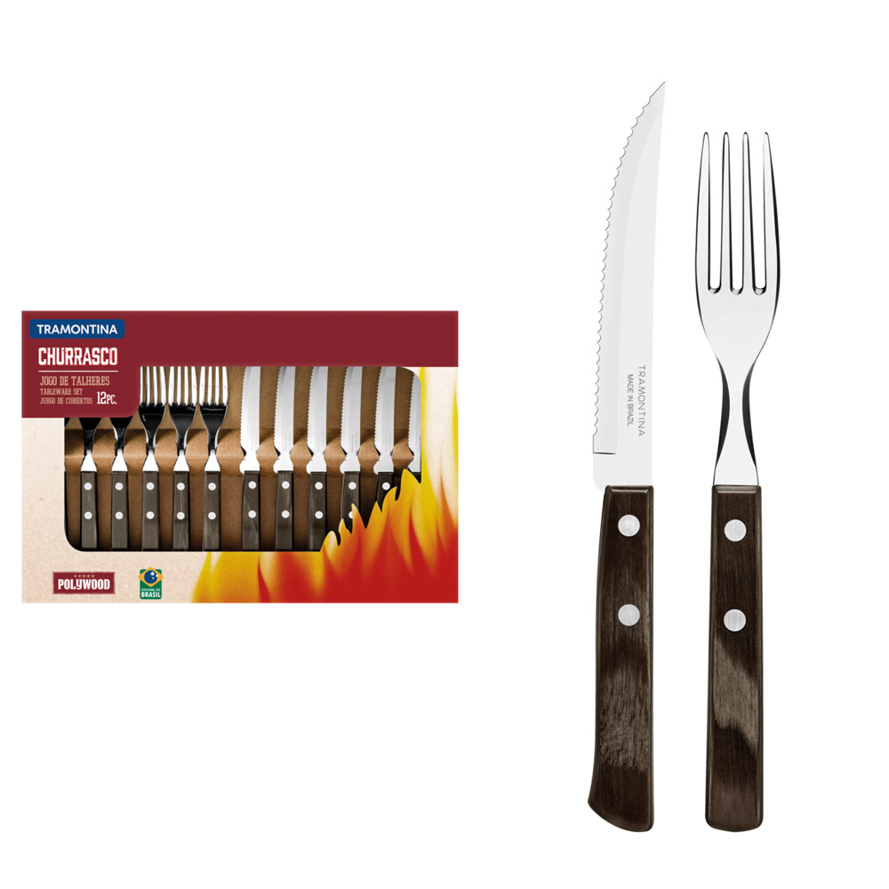 CUBIERTO P/ASADO JGO 12PZ POLYWOOD -TRAMONTINA