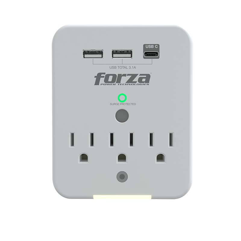 PROTECTOR D/VOLTAJE  110V 3USB 1875W BLANCO/-FORZA