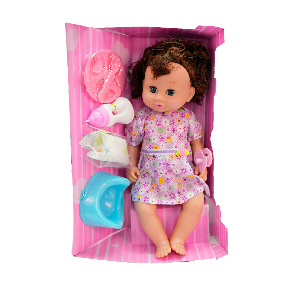 JUGUETE MUÑECO  DE 18"" BEBE CON OJOS VIVOS ROSADO / MORADO - CASTELL