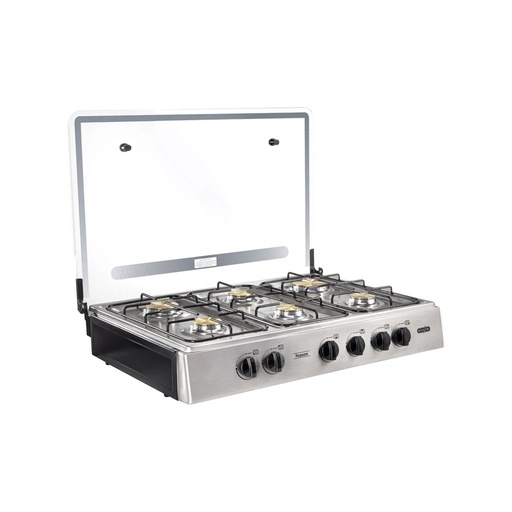 [RAGAZZA INOX] COCINETA ECOLINE RAGAZZA 6 QUEMADORES C/T VIDRIO INOX. - ECOLINE