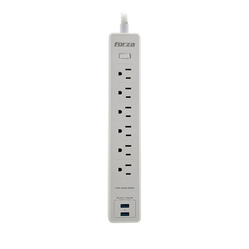 [FSP-612USBW] PROTECTOR D/VOLTAJE 1200J/1680W 110/220V 6 TOMAS 2 USB BLANCO/-FORZA