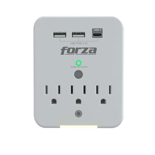 [FWT-331USBC] PROTECTOR D/VOLTAJE  110V 3USB 1875W BLANCO/-FORZA